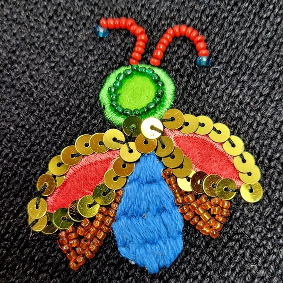 Vintage Quacker Factory Black Beaded Sequin Bumble Bee Cardigan Sweater Large - Picture 8 of 13